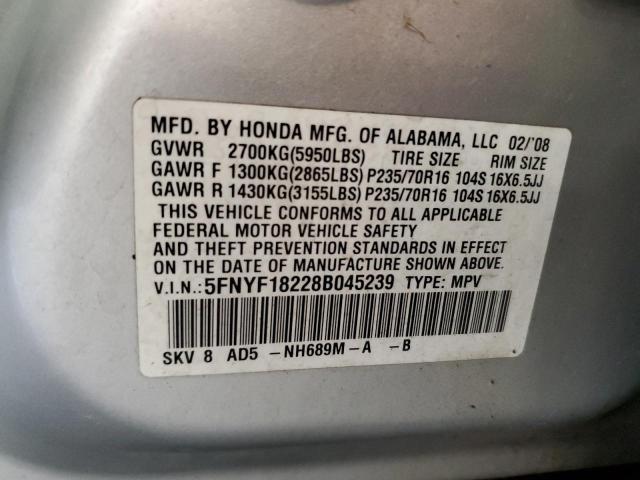 Photo 10 from auction – 2008 HONDA PILOT VP with VIN 5FNYF18228B045239