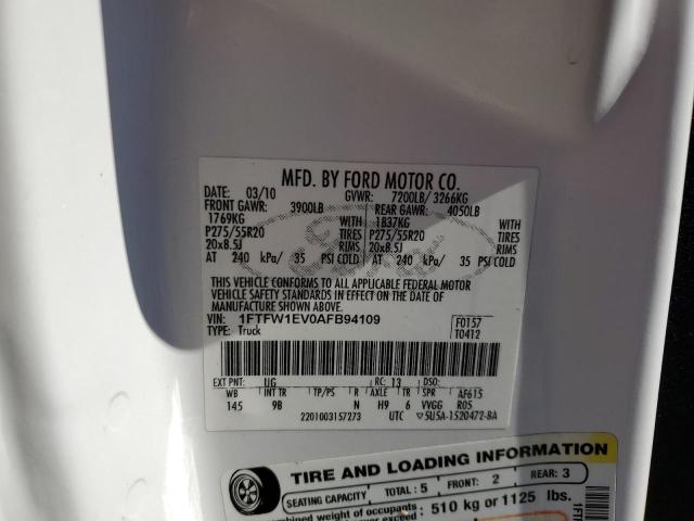 Photo 10 from auction – 2010 FORD F150 SUPER with VIN 1FTFW1EV0AFB94109