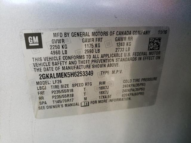 Photo 10 from auction – 2017 GMC TERRAIN SL with VIN 2GKALMEK5H6253349