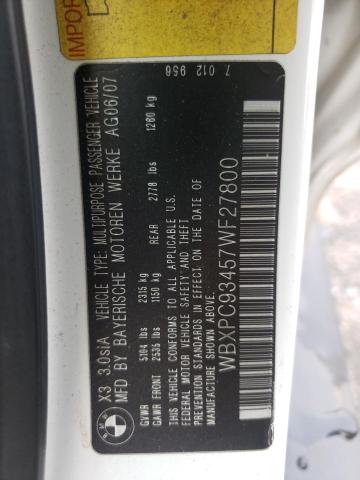 Photo 10 from auction – 2008 BMW X3 with VIN WBXPC93457WF27800
