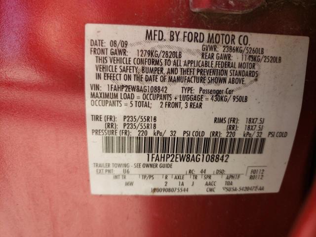 Photo 10 from auction – 2010 FORD TAURUS SEL with VIN 1FAHP2EW8AG108842