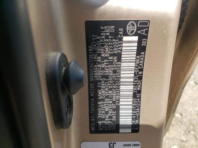 Photo 10 from auction – 2012 TOYOTA COROLLA BA with VIN 2T1BU4EE0CC850598