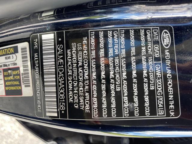 Photo 10 from auction – 2010 LAND ROVER RANGE ROVE with VIN SALME1D43AA308158