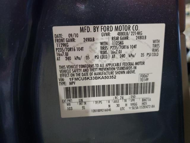 Zdjęcie 10 z aukcji – 2011 FORD ESCAPE HYB z VIN 1FMCU5K33BKA50352