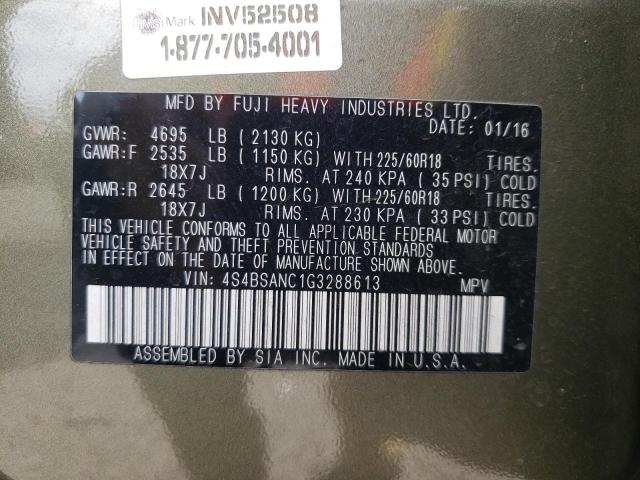 Photo 10 from auction – 2016 SUBARU OUTBACK 2. with VIN 4S4BSANC1G3288613