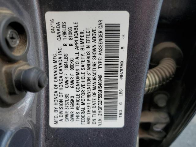 Photo 10 from auction – 2016 HONDA CIVIC LX with VIN 2HGFC2F59GH546948