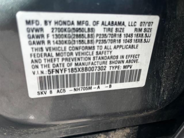 Photo 10 from auction – 2008 HONDA PILOT EXL with VIN 5FNYF185X8B007302