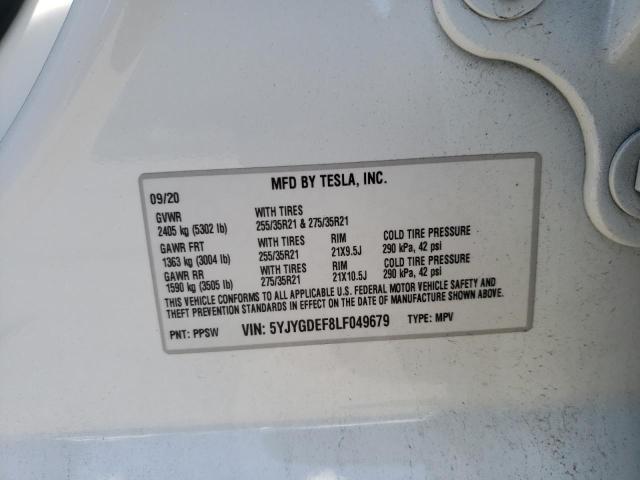 Photo 10 from auction – 2020 TESLA MODEL Y with VIN 5YJYGDEF8LF049679