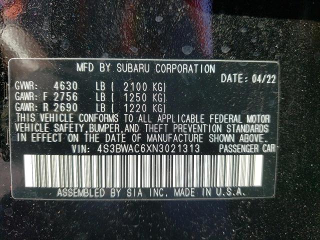 Photo 10 from auction – 2022 SUBARU LEGACY PRE with VIN 4S3BWAC6XN3021313