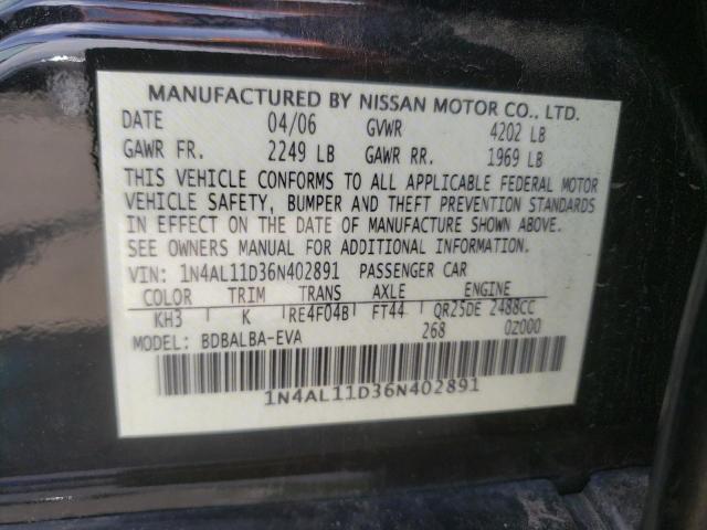 Photo 10 from auction – 2006 NISSAN ALTIMA S with VIN 1N4AL11D36N402891