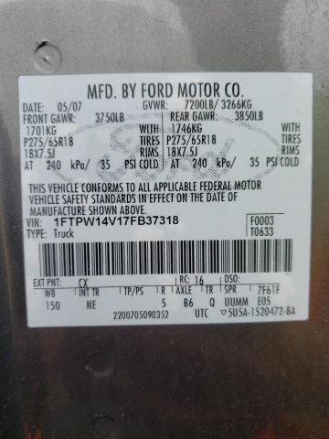 Photo 10 from auction – 2007 FORD F150 SUPER with VIN 1FTPW14V17FB37318
