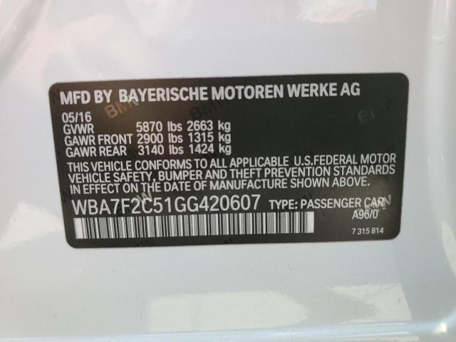 Photo 10 from auction – 2016 BMW 750 XI with VIN WBA7F2C51GG420607