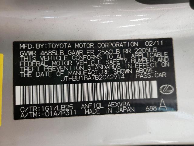 Photo 10 from auction – 2011 LEXUS HS 250H with VIN JTHBB1BA7B2042914