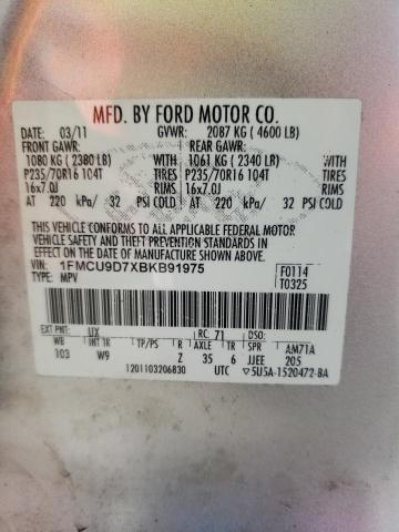 Photo 10 from auction – 2011 FORD ESCAPE XLT with VIN 1FMCU9D7XBKB91975