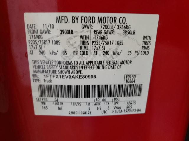 Photo 10 from auction – 2010 FORD F150 SUPER with VIN 1FTFX1EV9AKE80996