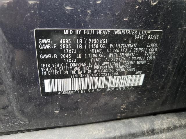 Photo 10 from auction – 2016 SUBARU OUTBACK 2. with VIN 4S4BSAHC1G3319600