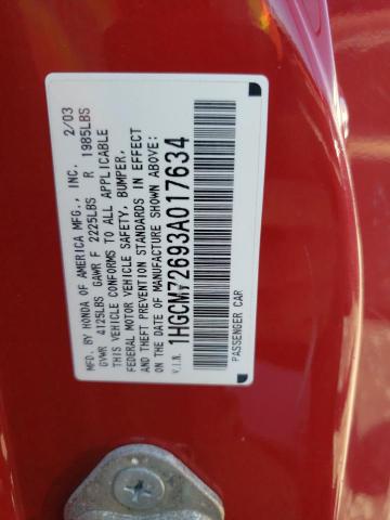 Photo 10 from auction – 2003 HONDA ACCORD EX with VIN 1HGCM72693A017634