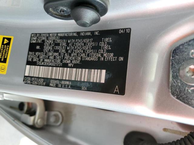 Photo 10 from auction – 2010 TOYOTA HIGHLANDER with VIN 5TDJK3EH3AS021731