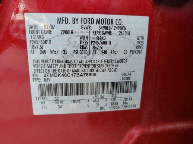 Photo 10 from auction – 2007 FORD EDGE SEL with VIN 2FMDK48C17BA78695