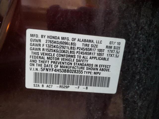 Photo 10 from auction – 2011 HONDA PILOT EXL with VIN 5FNYF4H53BB028355