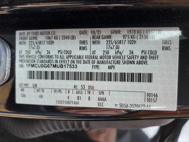 Photo 10 from auction – 2021 FORD ESCAPE SE with VIN 1FMCU0G67MUB17533