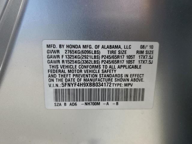 Photo 10 from auction – 2011 HONDA PILOT TOUR with VIN 5FNYF4H9XBB034172