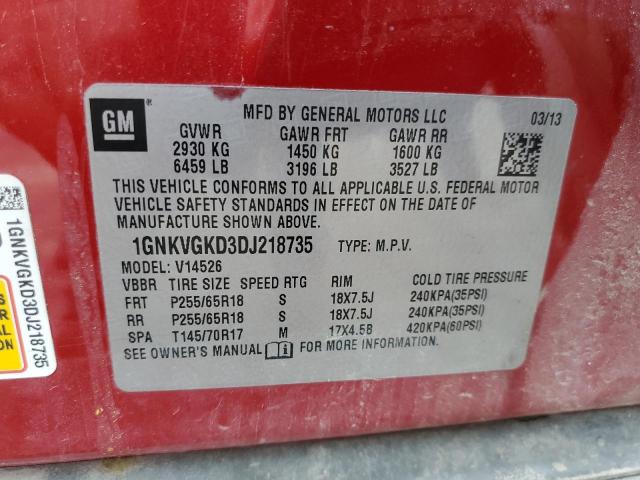 Photo 10 from auction – 2013 CHEVROLET TRAVERSE L with VIN 1GNKVGKD3DJ218735