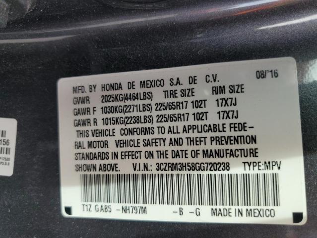 Photo 10 from auction – 2016 HONDA CR-V EX with VIN 3CZRM3H58GG720238