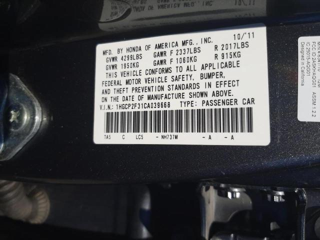 Photo 10 from auction – 2012 HONDA ACCORD LX with VIN 1HGCP2F31CA039668