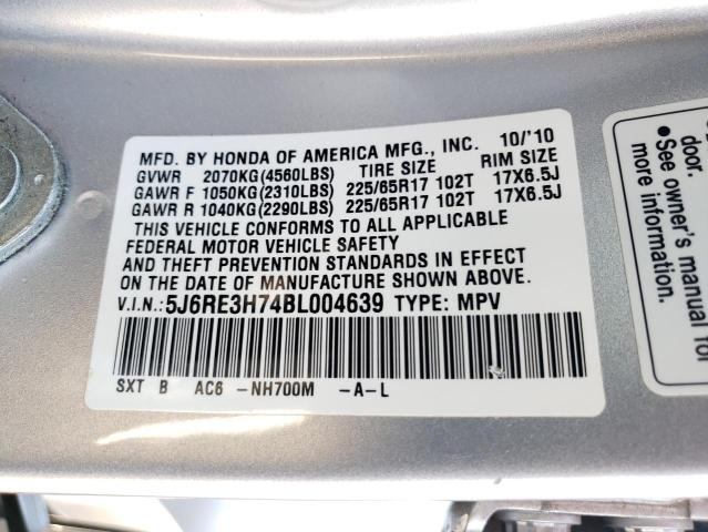 Photo 10 from auction – 2011 HONDA CR-V EXL with VIN 5J6RE3H74BL004639