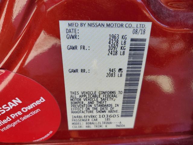 Photo 10 from auction – 2019 NISSAN ALTIMA PLA with VIN 1N4BL4FV8KC103605