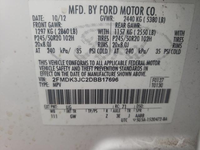 Photo 10 from auction – 2013 FORD EDGE SEL with VIN 2FMDK3JC2DBB17696