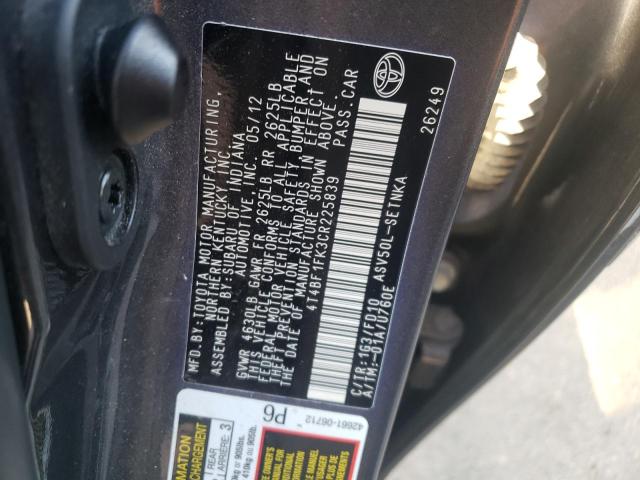 Photo 10 from auction – 2012 TOYOTA CAMRY BASE with VIN 4T4BF1FK3CR225839