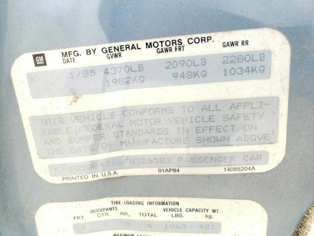 Photo 10 from auction – 1985 OLDSMOBILE CUTLASS SU with VIN 1G3GR47A6FH326583