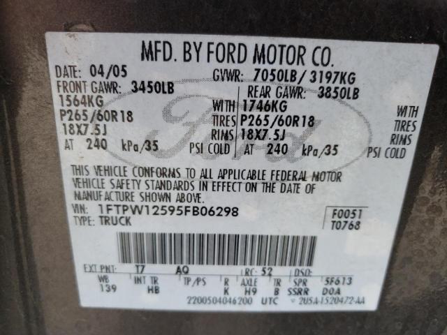 Photo 10 from auction – 2005 FORD F150 SUPER with VIN 1FTPW12595FB06298