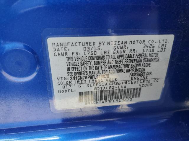 Photo 10 from auction – 2015 NISSAN VERSA S with VIN 3N1CN7AP9FL919870