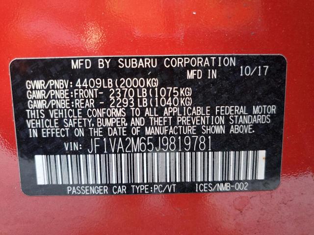 Photo 10 from auction – 2018 SUBARU WRX STI with VIN JF1VA2M65J9819781