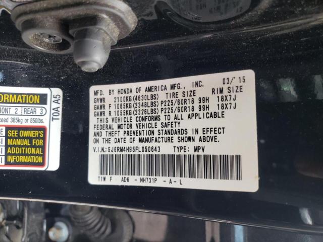 Photo 10 from auction – 2015 HONDA CR-V TOURI with VIN 5J6RM4H95FL050643