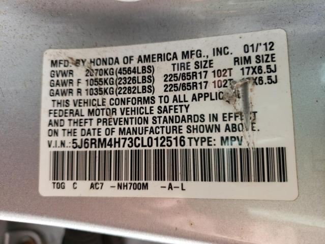 Photo 10 from auction – 2012 HONDA CR-V EXL with VIN 5J6RM4H73CL012516