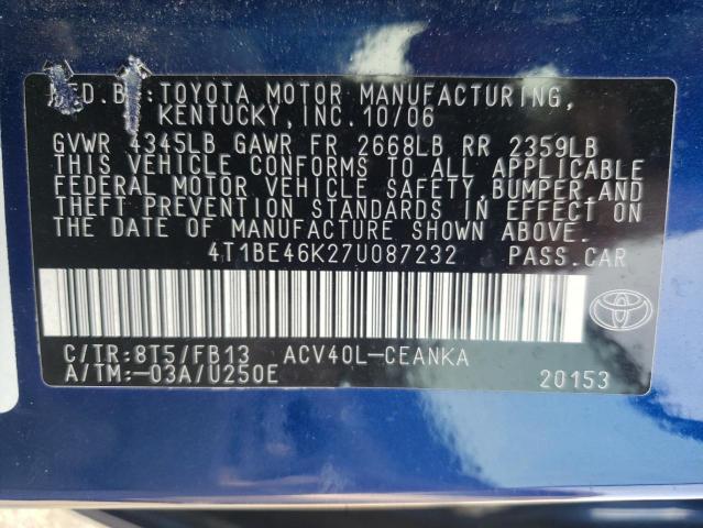 Photo 10 from auction – 2007 TOYOTA CAMRY CE with VIN 4T1BE46K27U087232