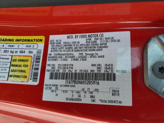 Photo 10 from auction – 2017 FORD MUSTANG with VIN 1FATP8UH6H5205916