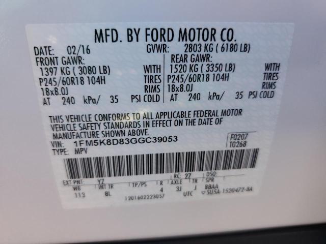 Photo 10 from auction – 2016 FORD EXPLORER X with VIN 1FM5K8D83GGC39053