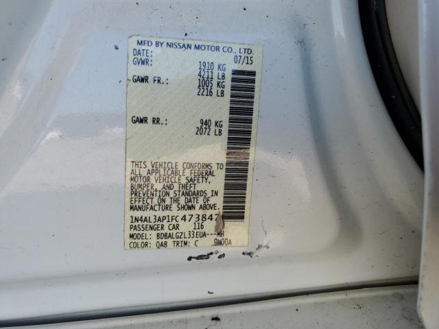 Photo 10 from auction – 2015 NISSAN ALTIMA 2.5 with VIN 1N4AL3AP1FC473847