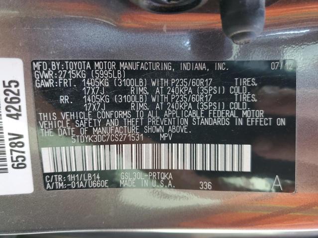Photo 10 from auction – 2012 TOYOTA SIENNA XLE with VIN 5TDYK3DC7CS271531
