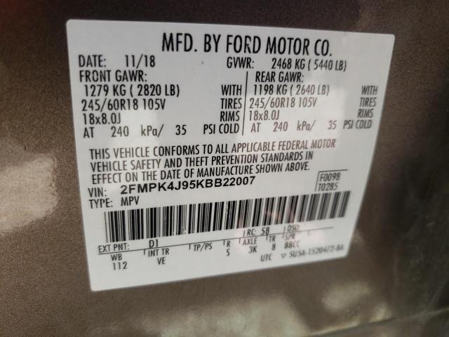 Photo 10 from auction – 2019 FORD EDGE SEL with VIN 2FMPK4J95KBB22007