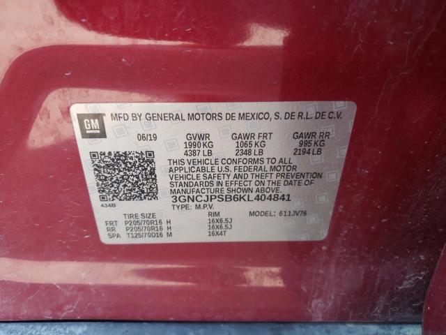 Photo 10 from auction – 2019 CHEVROLET TRAX 1LT with VIN 3GNCJPSB6KL404841