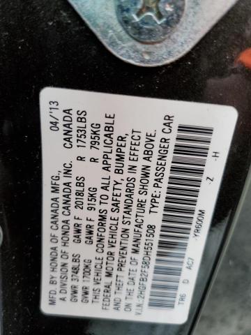 Photo 10 from auction – 2013 HONDA CIVIC LX with VIN 2HGFB2F58DH551508