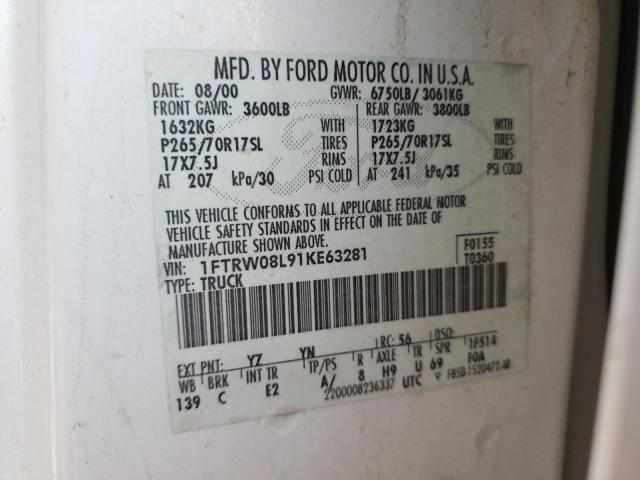 Photo 10 from auction – 2001 FORD F150 SUPER with VIN 1FTRW08L91KE63281