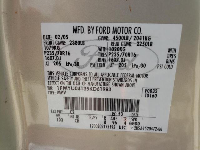 Photo 10 from auction – 2005 FORD ESCAPE LIM with VIN 1FMYU04135KD61983