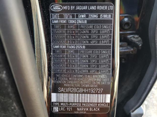 Photo 10 from auction – 2017 LAND ROVER RANGE ROVE with VIN SALVR2BG8HH192727